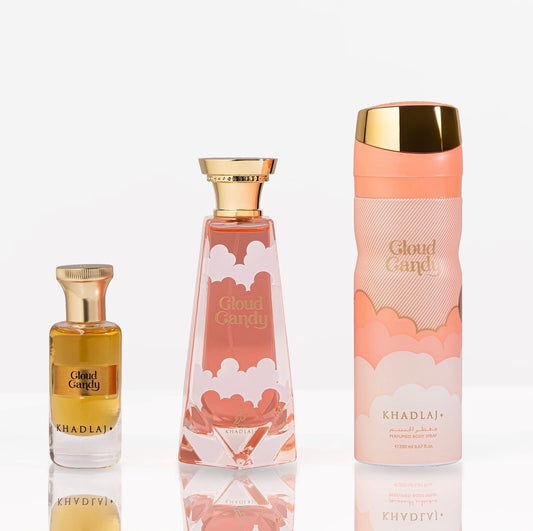 KHADLAJ CLOUD CANDY GIFT SET FOR WOMEN (EDP 100 ML, BODY SPRAY & PERFUME OIL ROLL ON 24 ML)