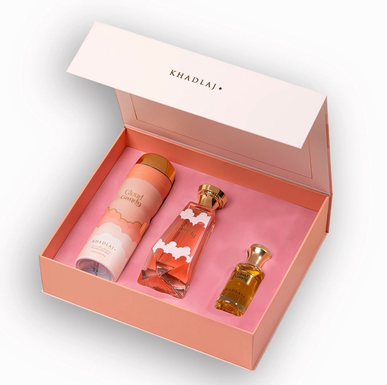 KHADLAJ CLOUD CANDY GIFT SET FOR WOMEN (EDP 100 ML, BODY SPRAY & PERFUME OIL ROLL ON 24 ML)