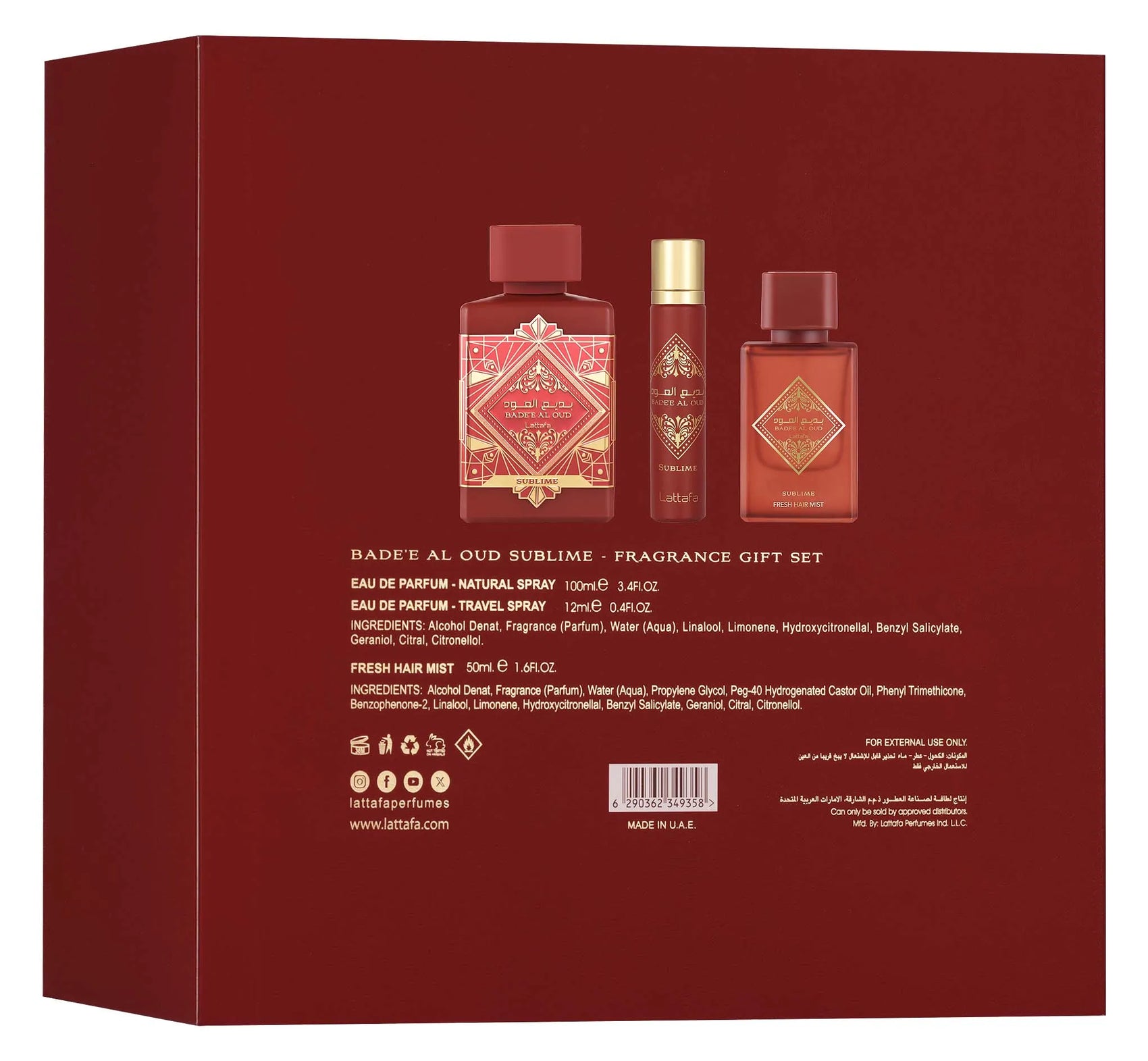 Lattafa Gift Set – Badee Al Oud Sublime 100Ml – 12ml – Hairmist