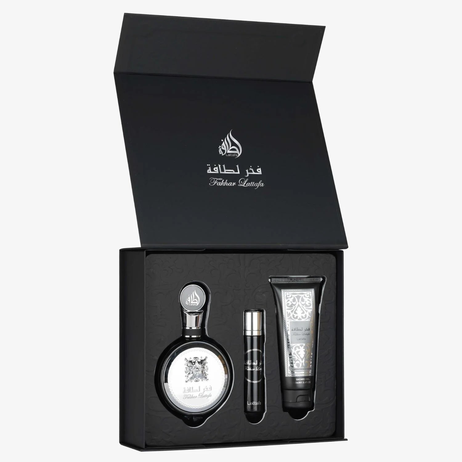 Lattafa Gift Set – Fakhar Black 100Ml – 12ml – Shower Gel